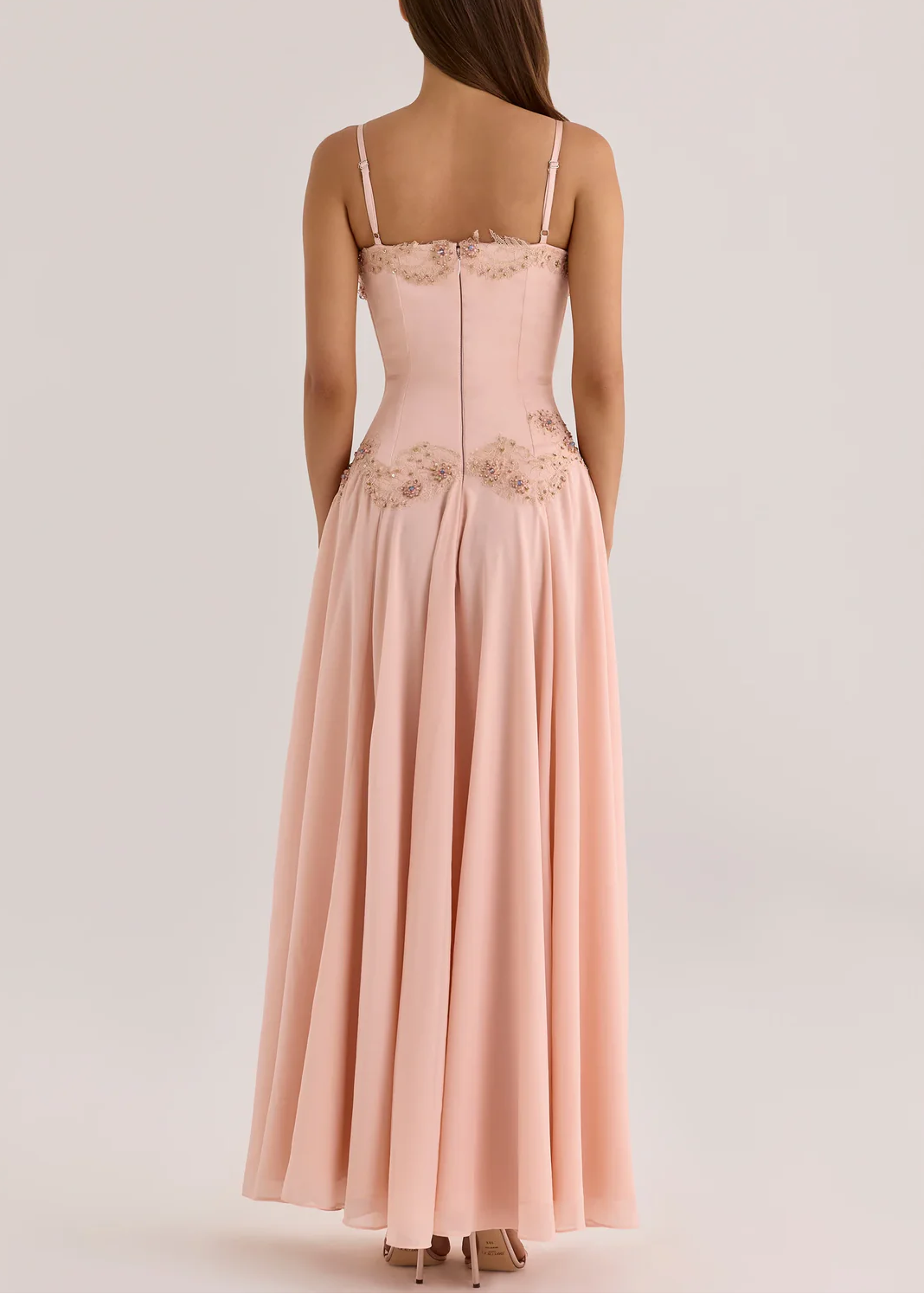 Rose Gold Embroidered Corset Slit Maxi Gown