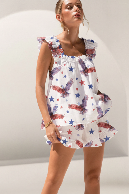 America 250 Watercolor Eagle Ruffle Lounge Set front view