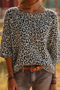Oversized Leopard Print Geometric Knit Sweater - Chunky Knit