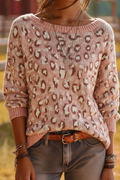 Oversized Leopard Print Knit Sweater - Blush Pink Valentine's Edition