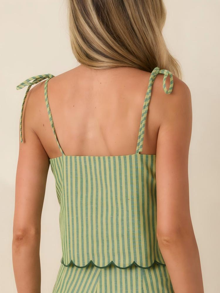 Striped Scallop Hem Cami Top & Shorts Set