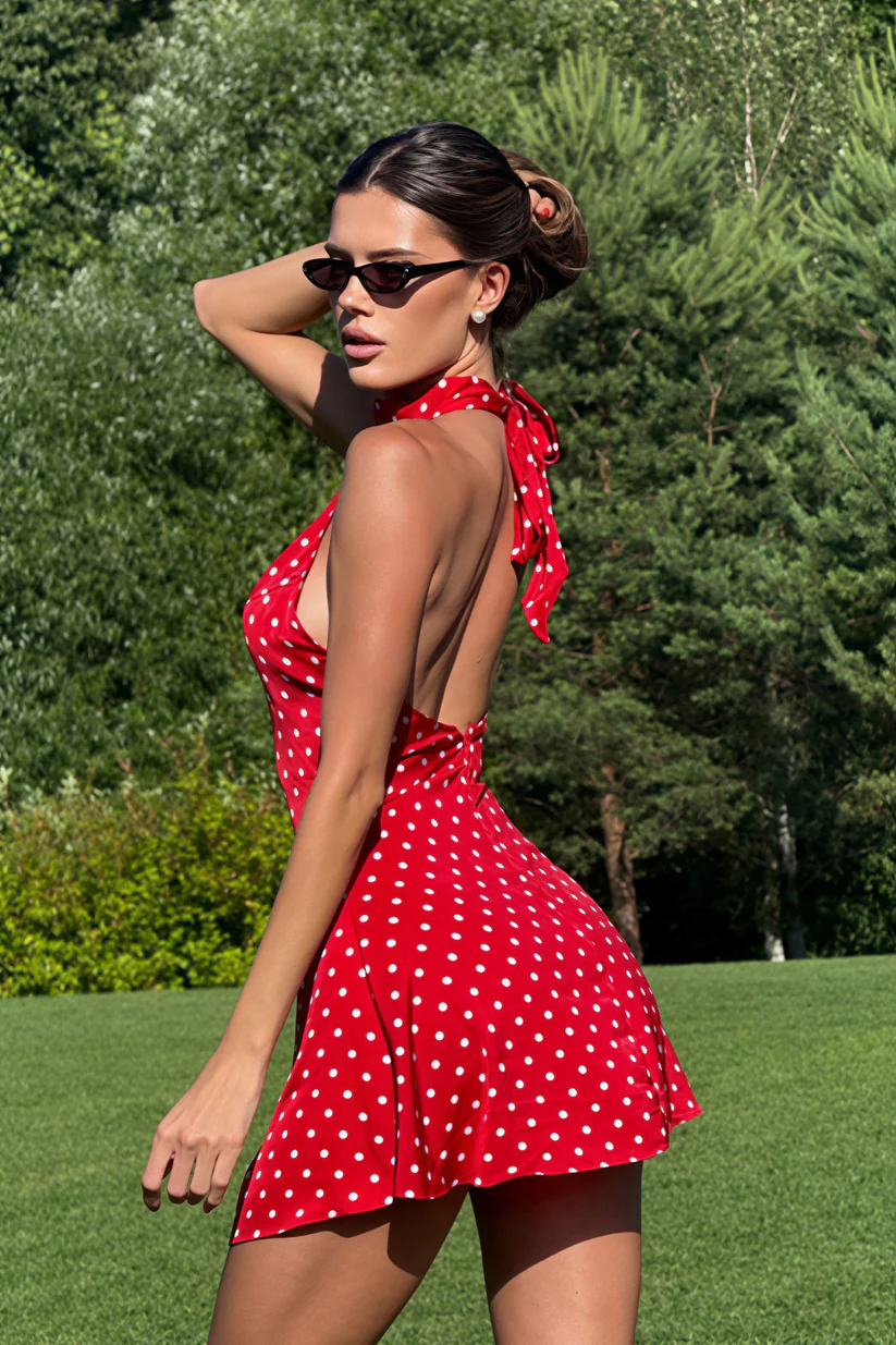 Polka Dot Halter Neck Mini Dress