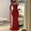 Crystal Beaded Sweetheart Mermaid Gown with Cape Sleeve