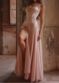 Rose Gold Embroidered Corset Slit Maxi Gown