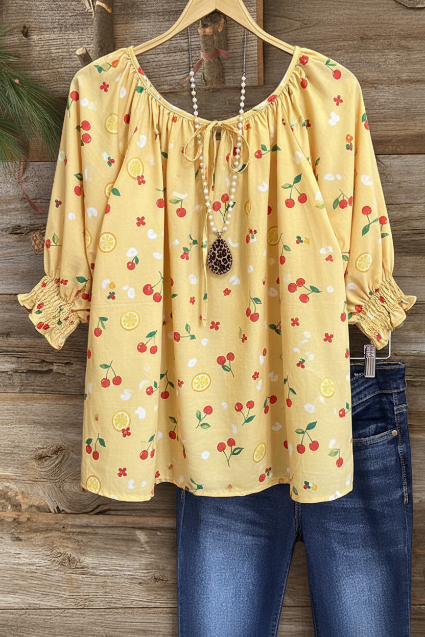 Cherry Lemon Print Summer Top