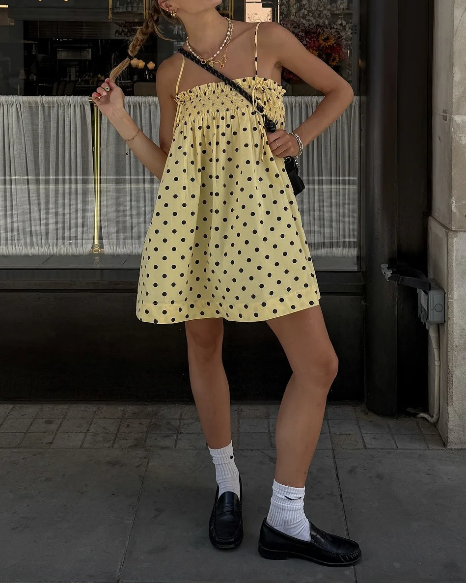 Cream Yellow Polka Dot Cami Babydoll Mini Dress | Vintage Sweet A-Line