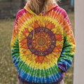 Sunflower Mandala Quilted Hoodie - Bohemian Flower Power Sweatshirt