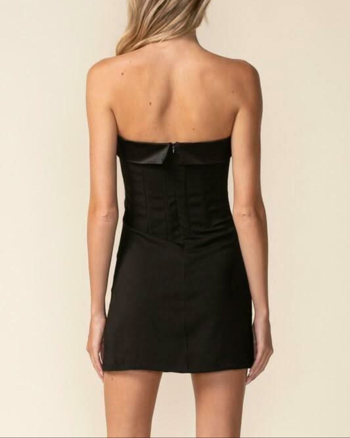 See You There Black Mixed Media Strapless Mini Dress