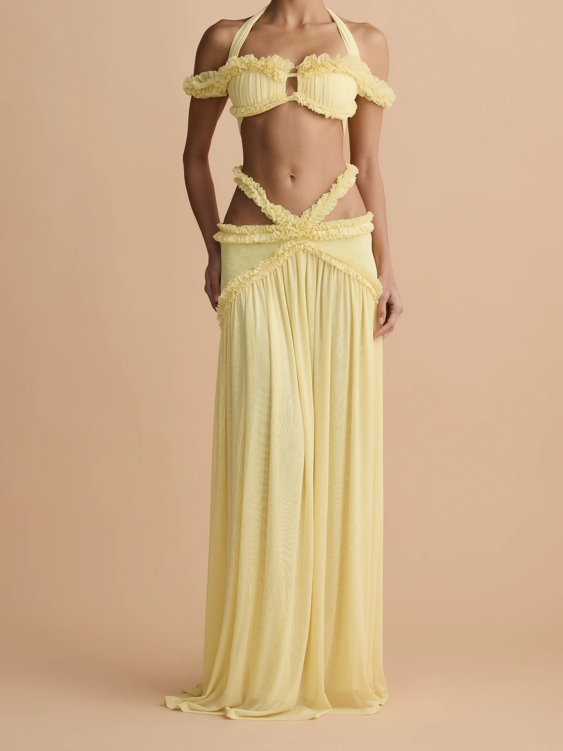 Olive Green Halter Ruffle Two-Piece Set