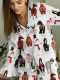 Women's Fun Christmas Horse Print   Cardigan Set