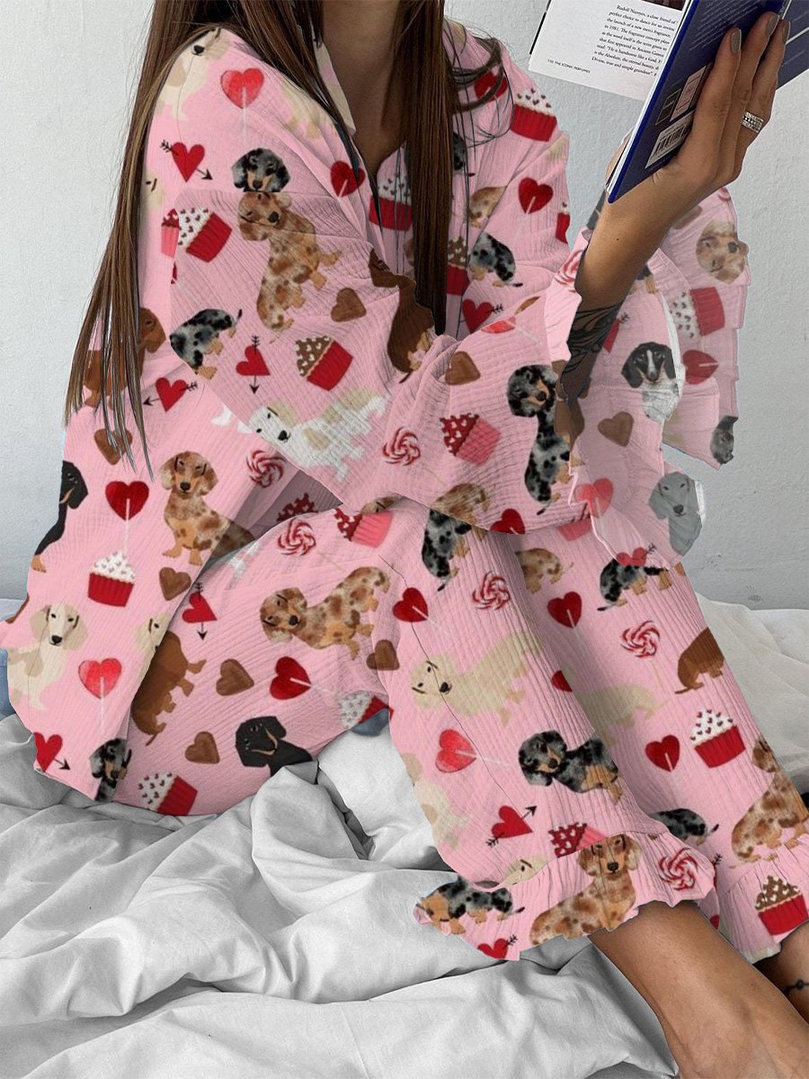 Women's Valentine's Day Romantic Puppy Ruffle Pajama
