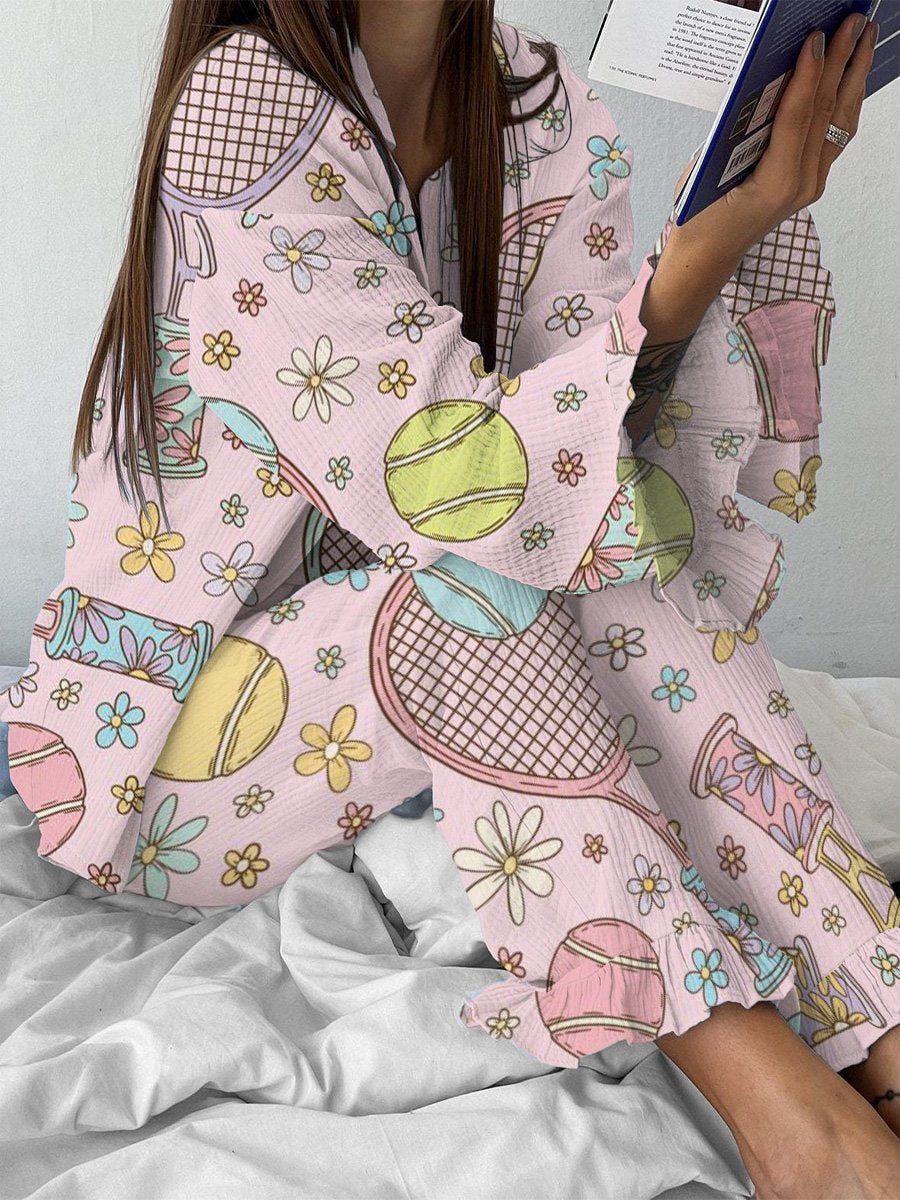 Women's Cute Tennis Print Pajama Set