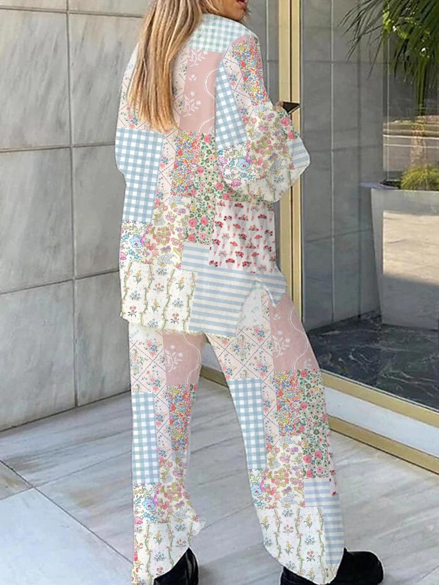Floral Patchwork Loungewear Set For Women