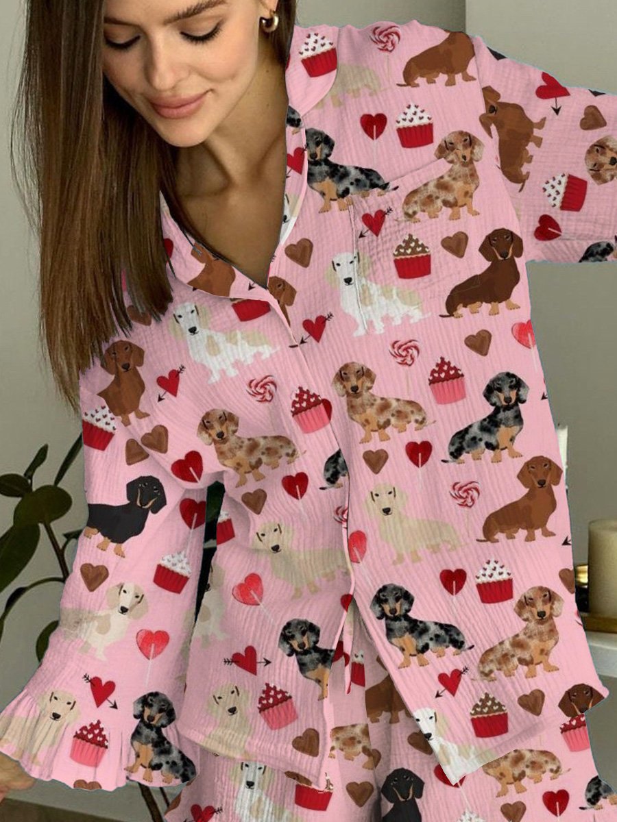 Women's Valentine's Day Romantic Puppy Ruffle Pajama