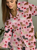 Women's Valentine's Day Romantic Puppy Ruffle Pajama
