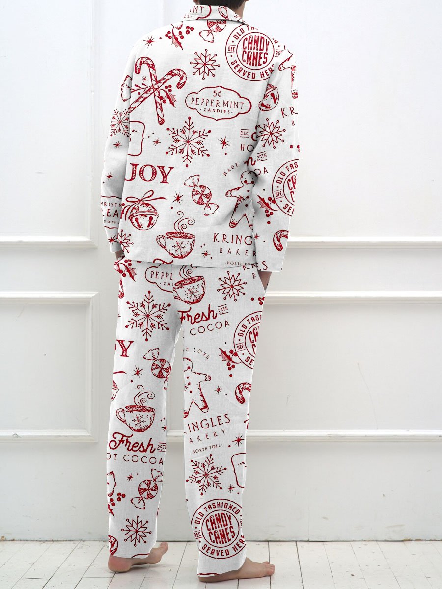 Men's Retro Christmas Print Long Sleeve Pants Pajama Set
