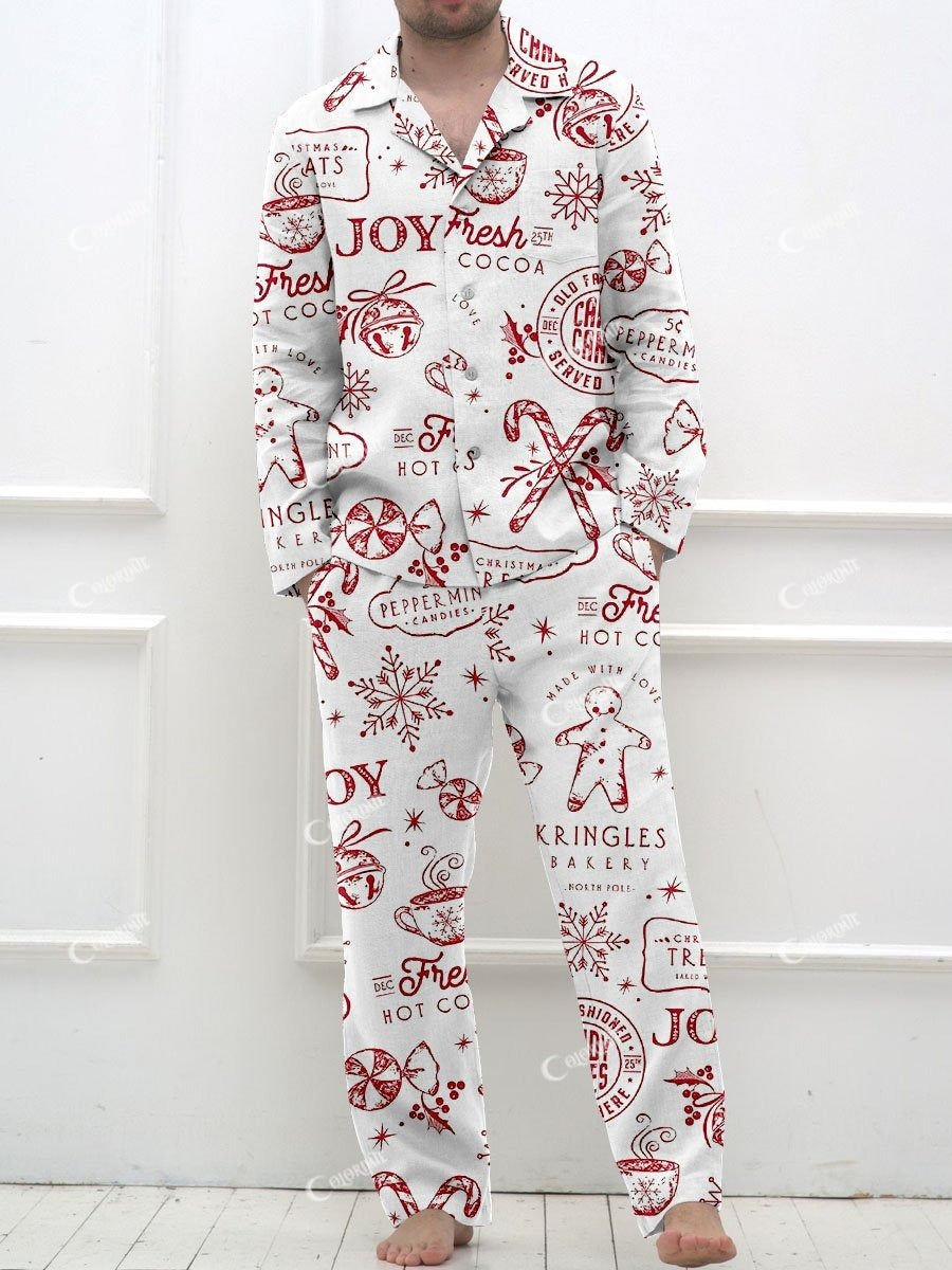 Men's Retro Christmas Print Long Sleeve Pants Pajama Set