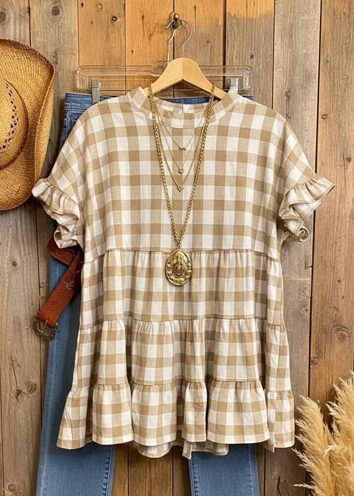 Khaki & White Gingham