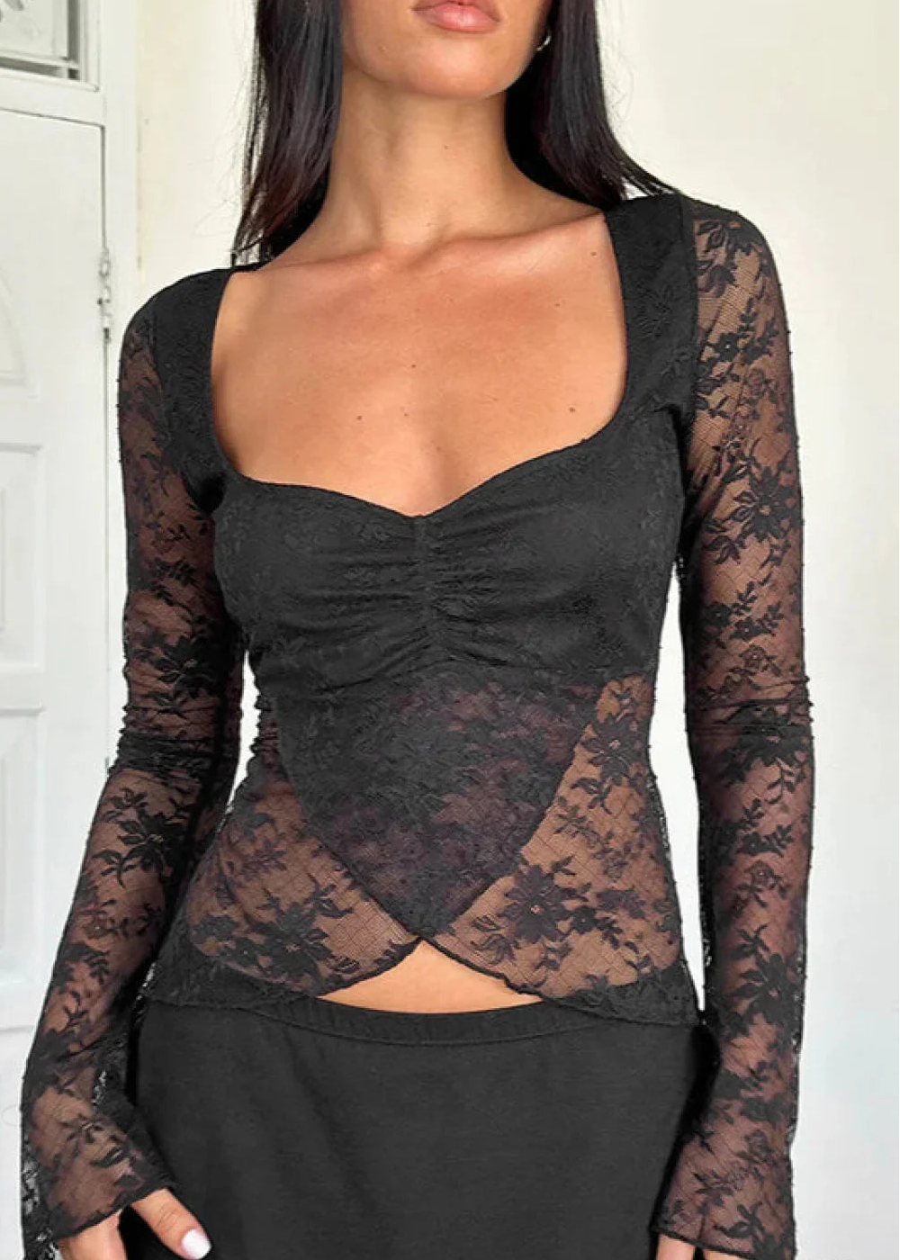 Lace Fitted Long Sleeve Tee
