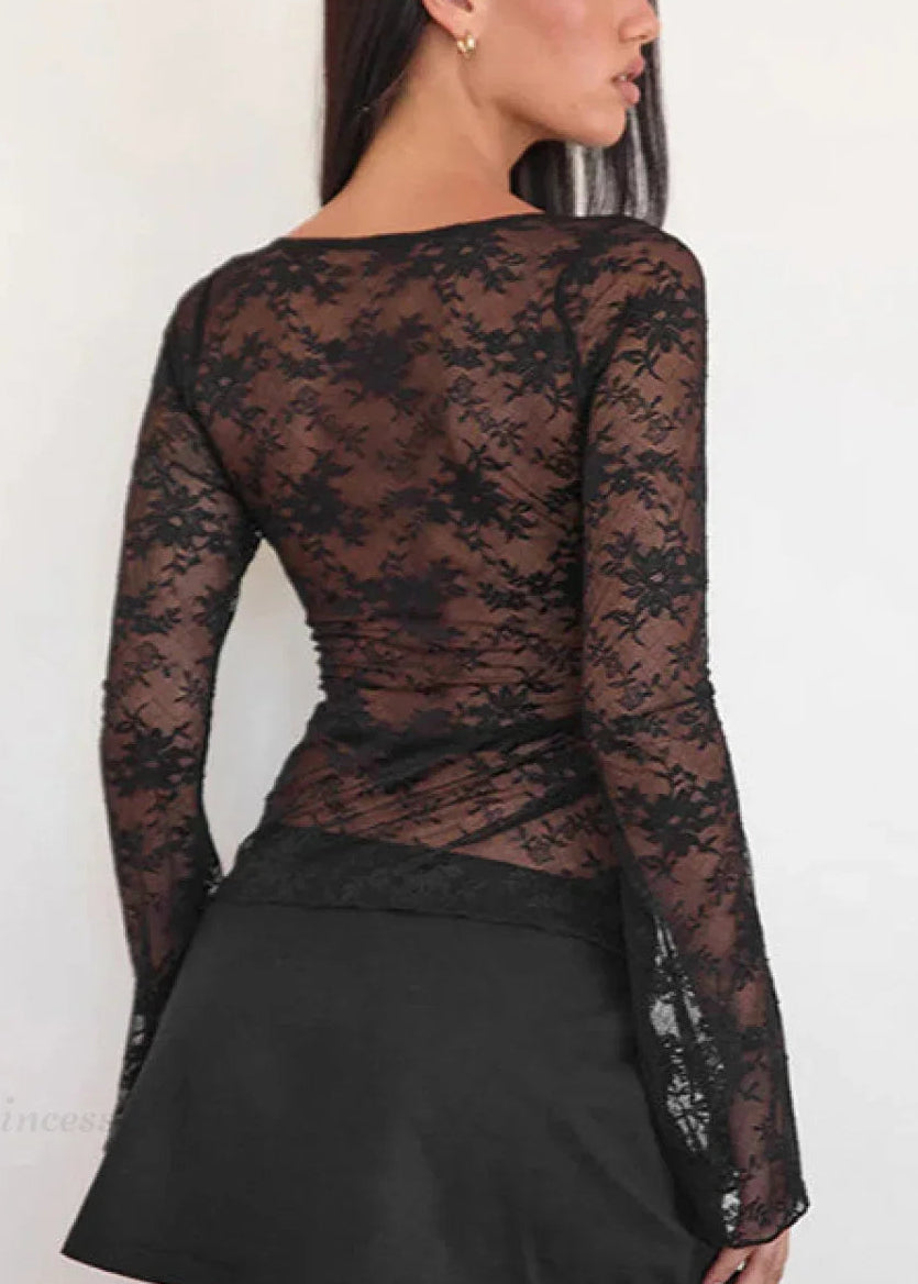 Lace Fitted Long Sleeve Tee