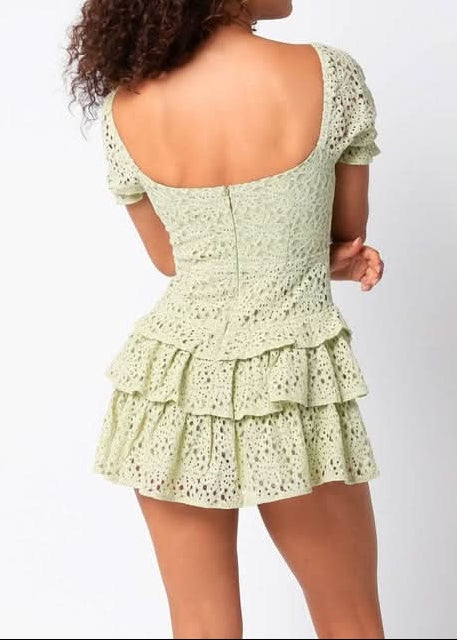 Penelope Sage Lace Mini Dress
