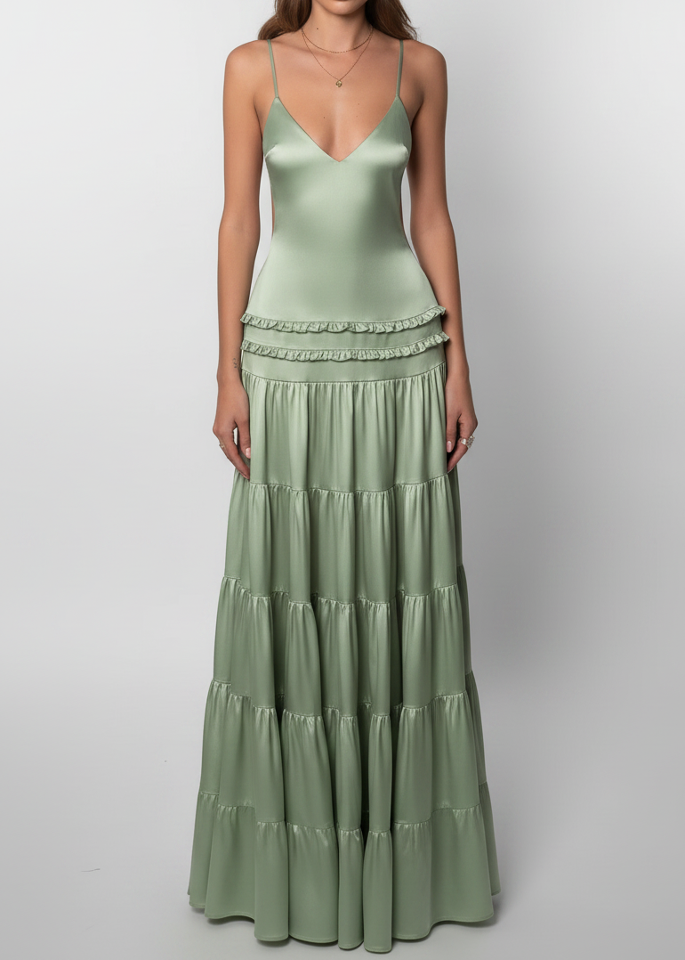 Light Sage Green Satin Dress