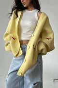Loose Dachshund Embroidery Knit Button Cardigan