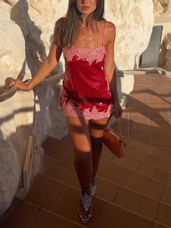 Sequin Lace Trim Mini Dress
