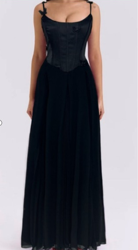 Black Bow-Strap Corset-Style Maxi Dress