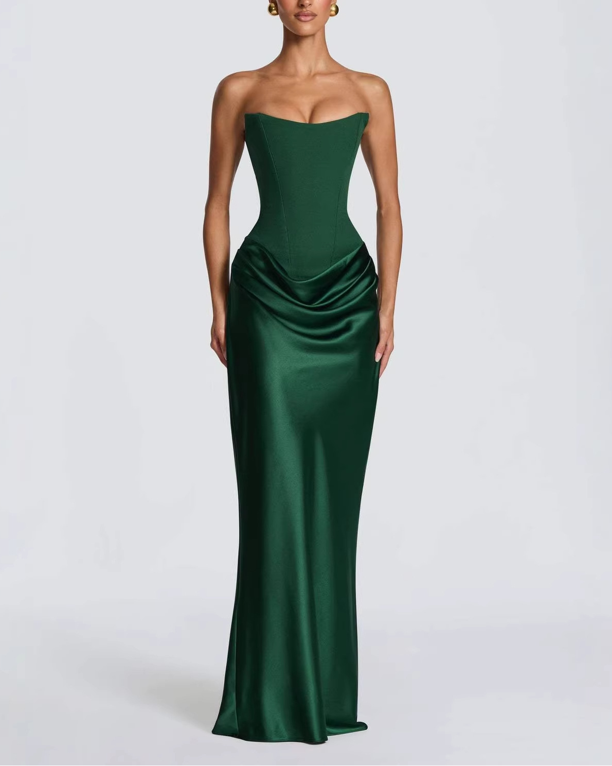 Strapless Corset-Style Draped Maxi Dress
