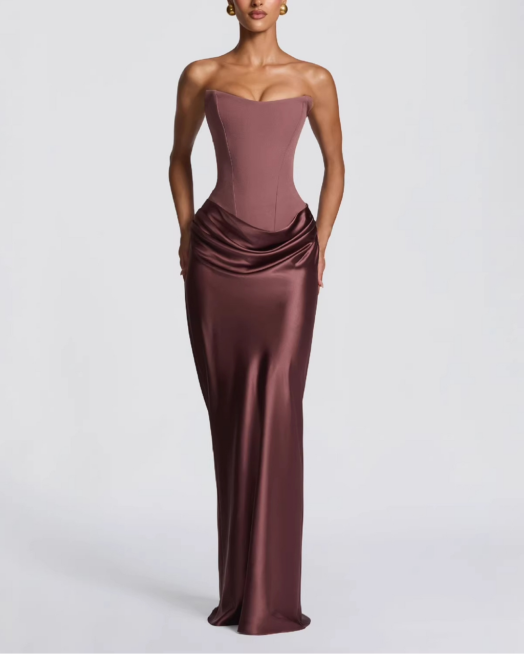 Strapless Corset-Style Draped Maxi Dress
