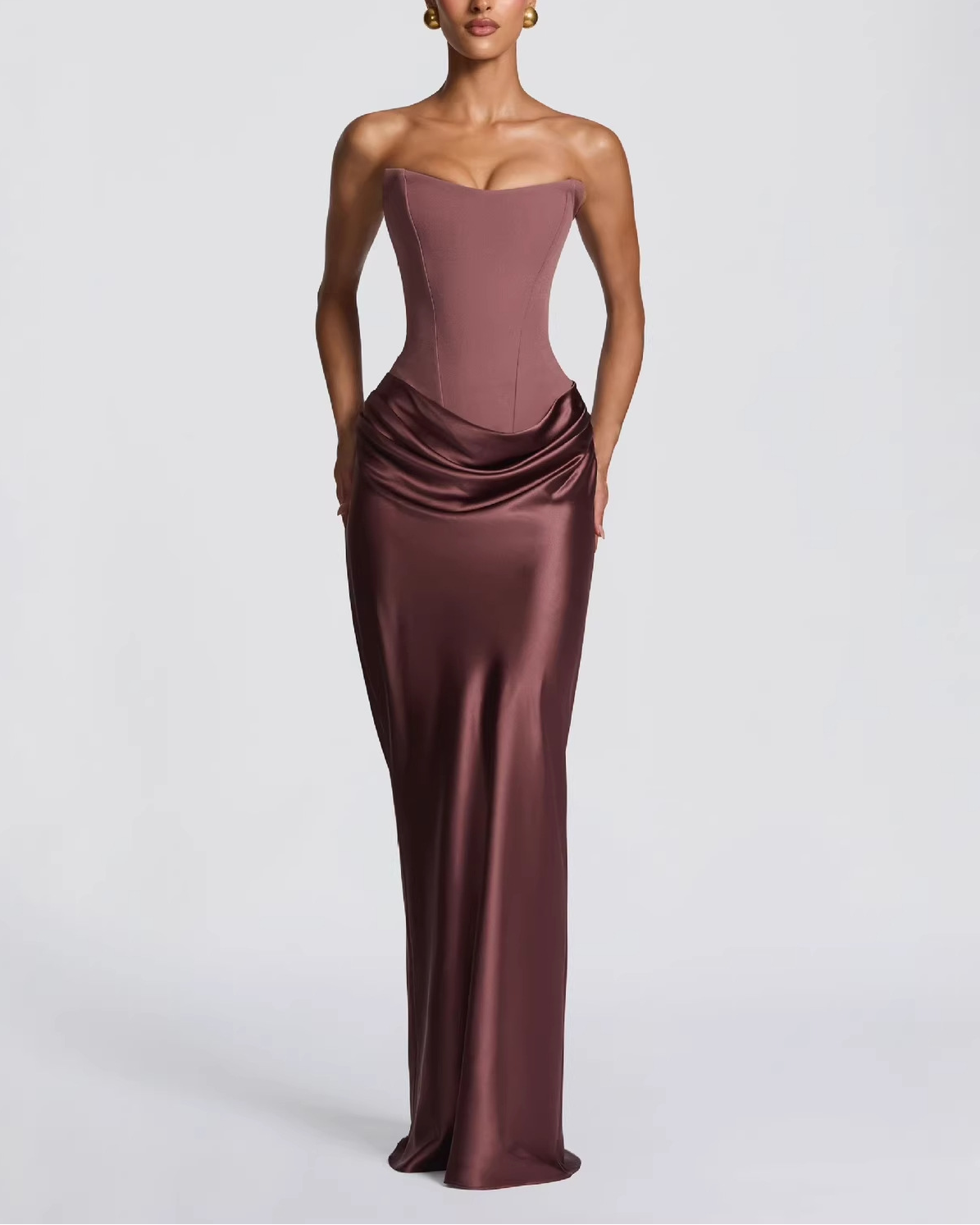 Strapless Corset-Style Draped Maxi Dress