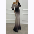 Grey Ombré Embellished Off-Shoulder Maxi Dress