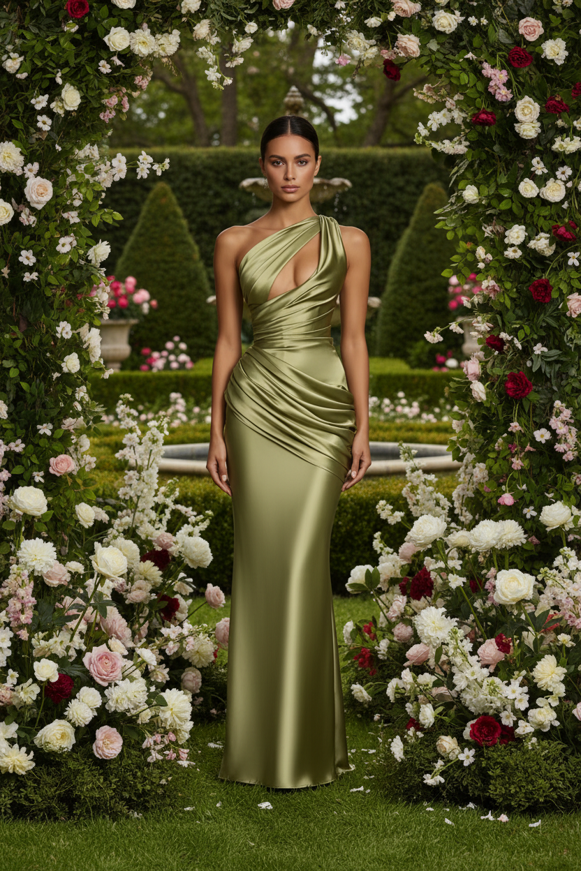 Olive Green Satin Gown – Garden