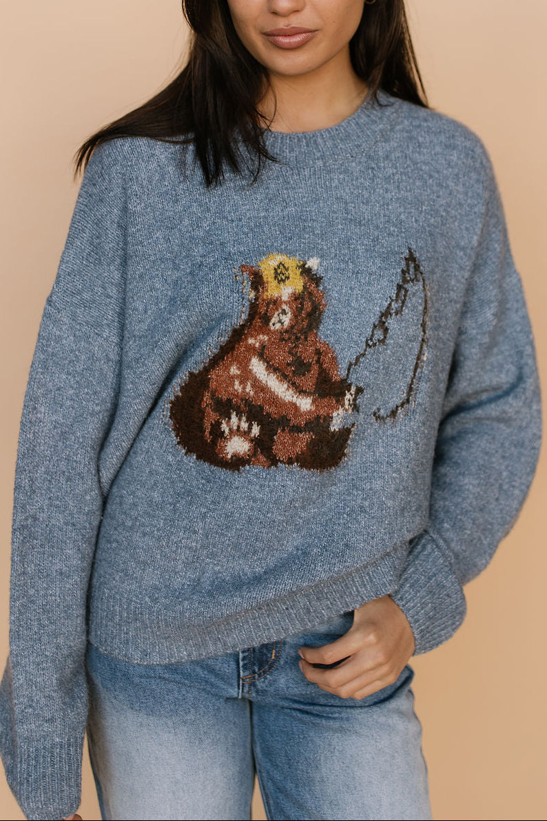 Gone Fishing Knit Sweater in Dusty Blue