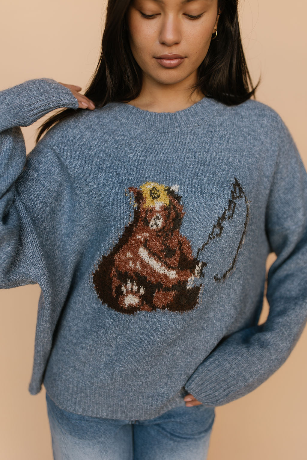 Gone Fishing Knit Sweater in Dusty Blue