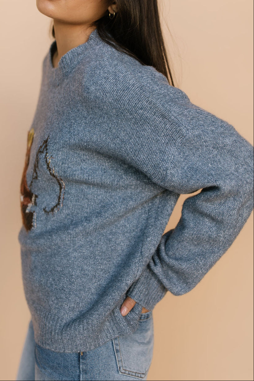 Gone Fishing Knit Sweater in Dusty Blue
