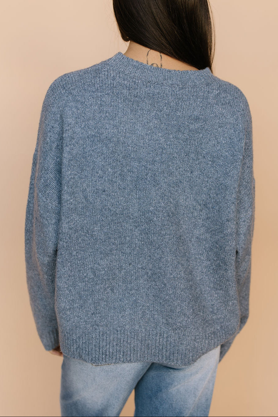 Gone Fishing Knit Sweater in Dusty Blue