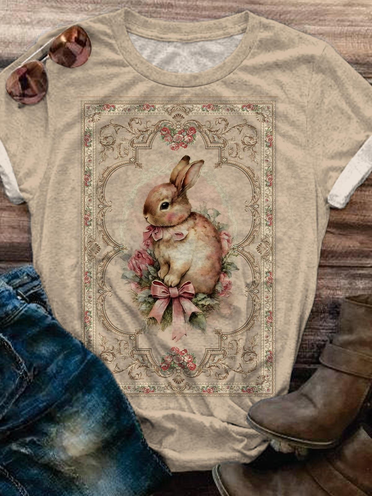 Vintage Cute Bunny Easter Crew Neck T-shirt