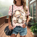 Cute Rabbit and Easter Egg Crew Neck T-shirt