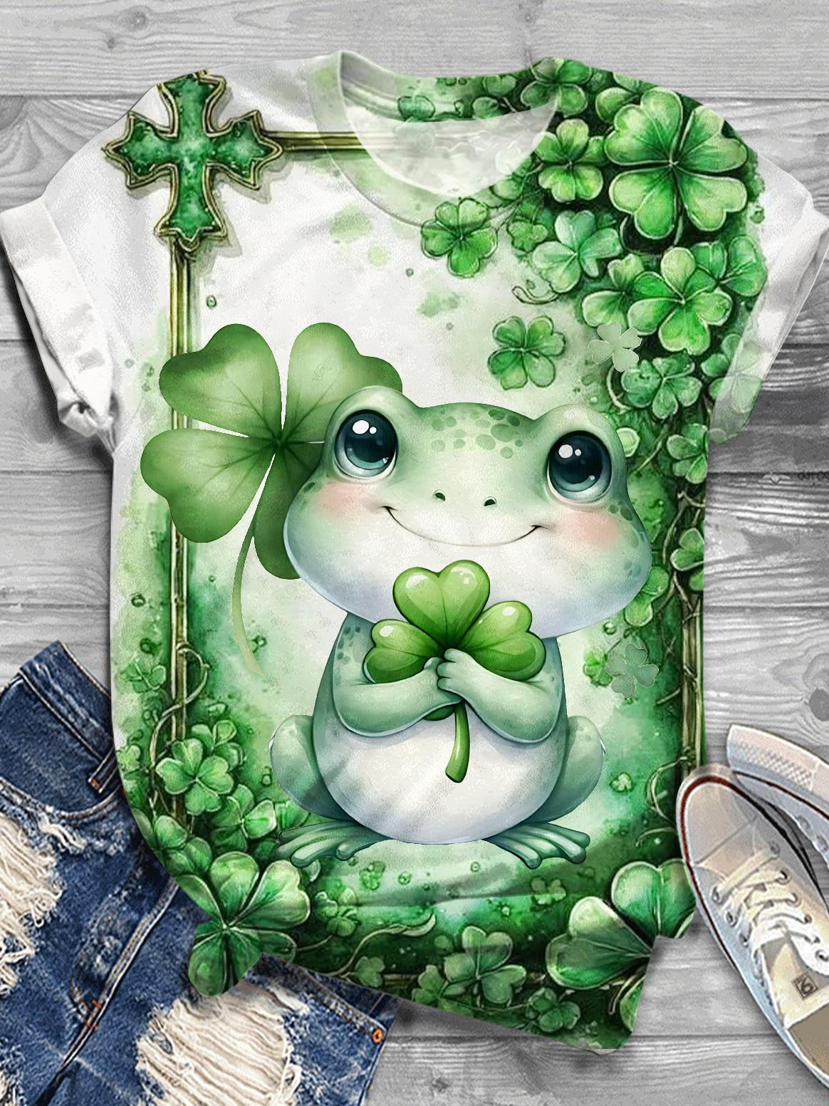 St. Patrick's Day Cute Frog Crew Neck T-shirt