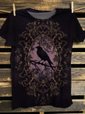 Women's Dark Gothic Raven Print Casual T-shirt