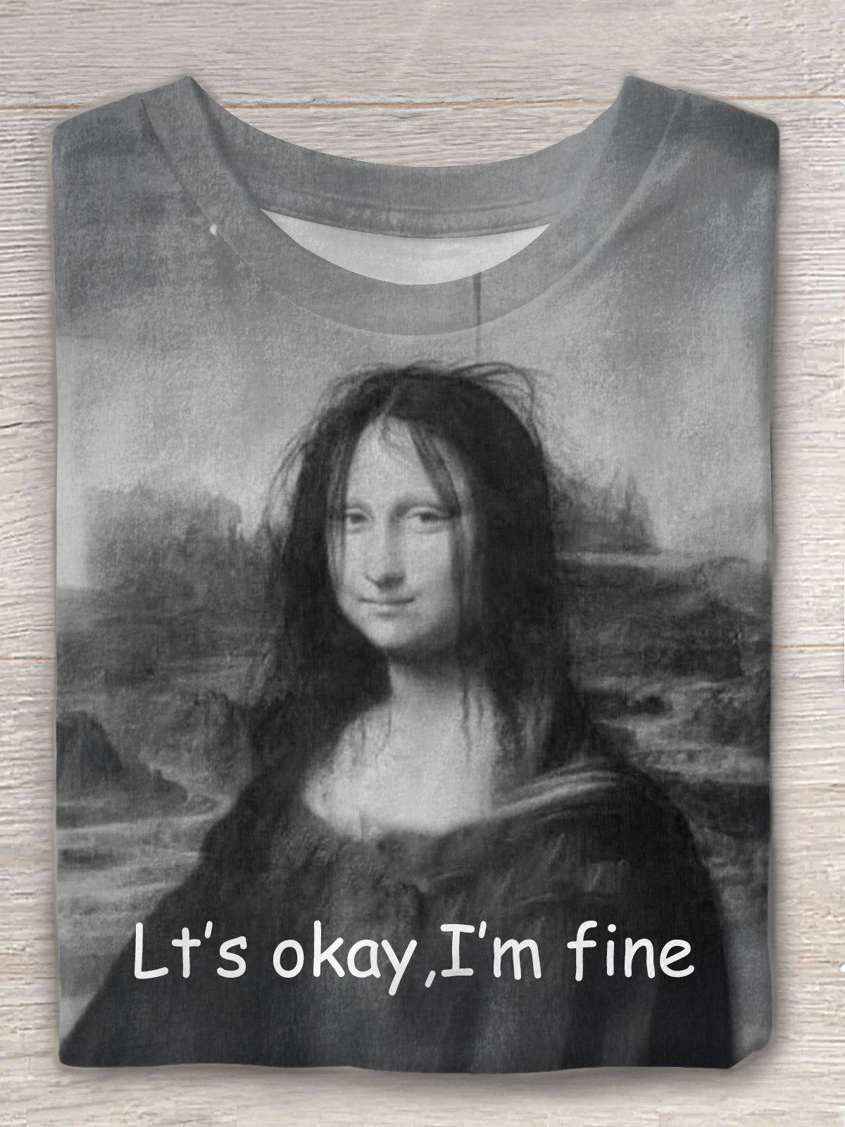 Funny Mona Lisa Print Crew Neck T-shirt