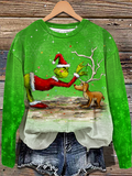 Retro Christmas Printed Long Sleeve Casual Top