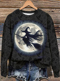 Halloween Witch Print Long Sleeve Casual Top