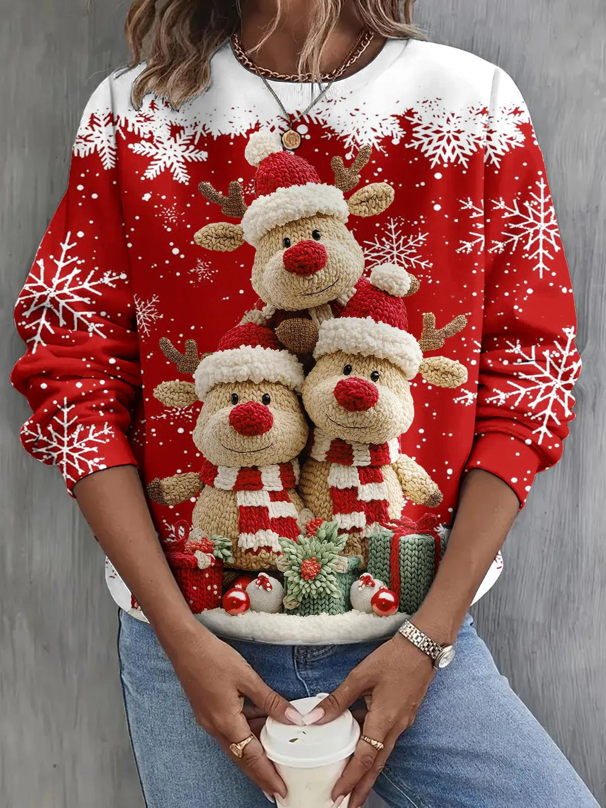 Cartoon Elk Long Sleeve Casual Top