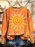 Hippie Sun Flower Printed Long Sleeve Casual Top