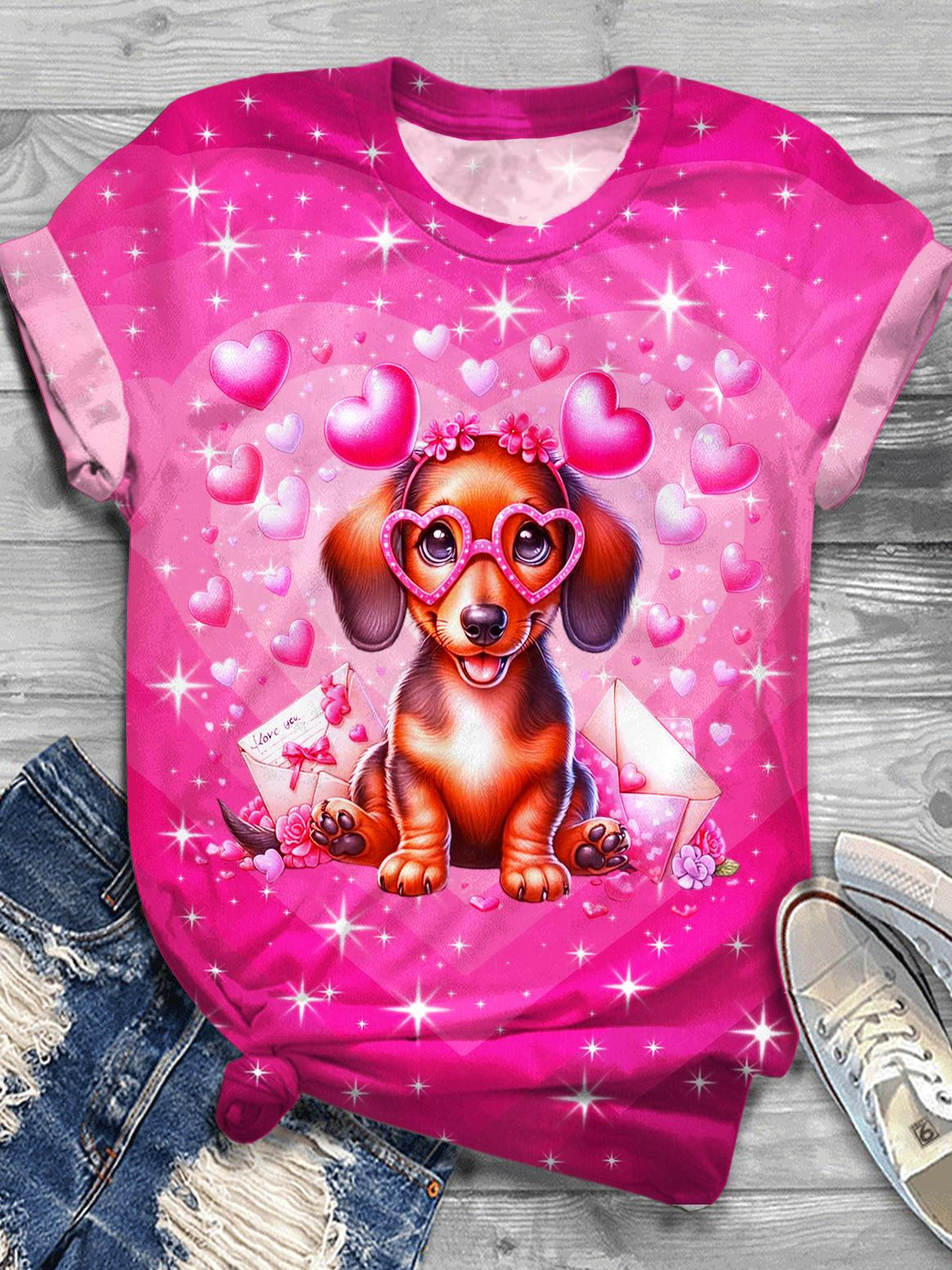 Valentine's Day Weimaraner Crew Neck T-shirt