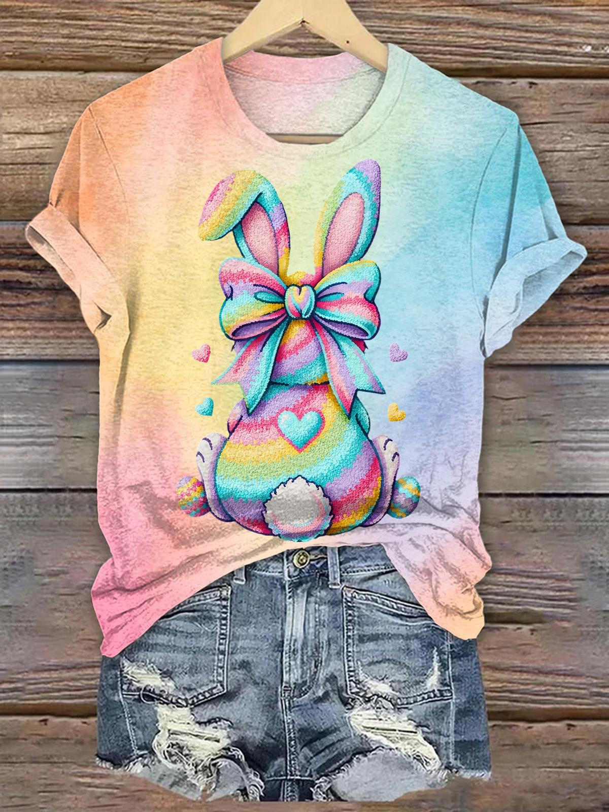 Easter Colorful Rabbit Crew Neck T-shirt