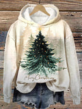 Women's Winter Christmas Tree Print Long Sleeve Printed Hoodie